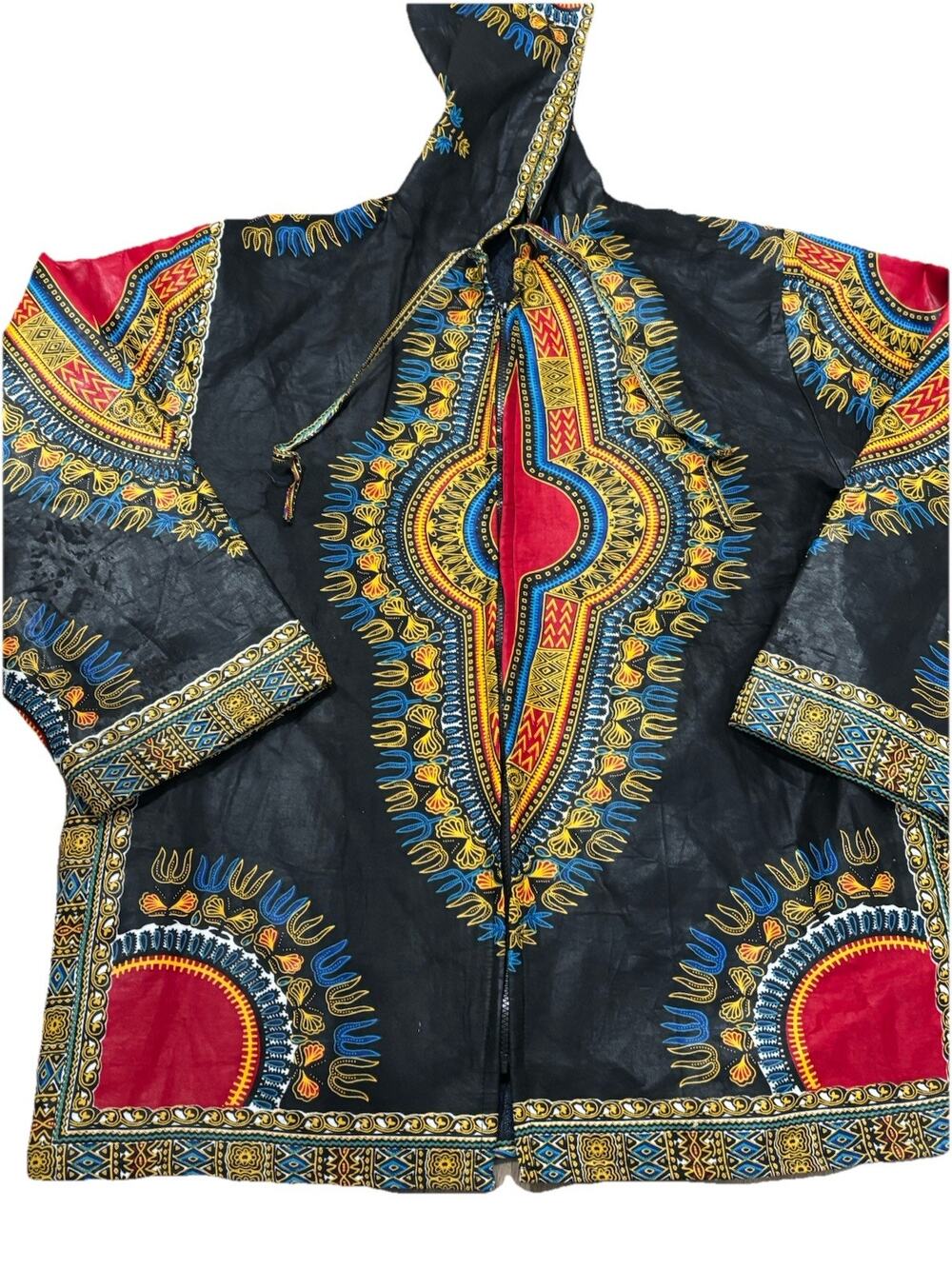 100% Cotton GoRogue Tribal Print Hooded Full Zip Hoodie XL Black Red Blue Yellow